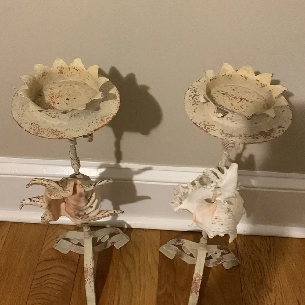 Vintage seashell candle holders set of 2